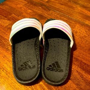 ADIDAS SLIDES- Size 7M/8W Adilette Boost in Iridescent and Black. BRAND NEW!